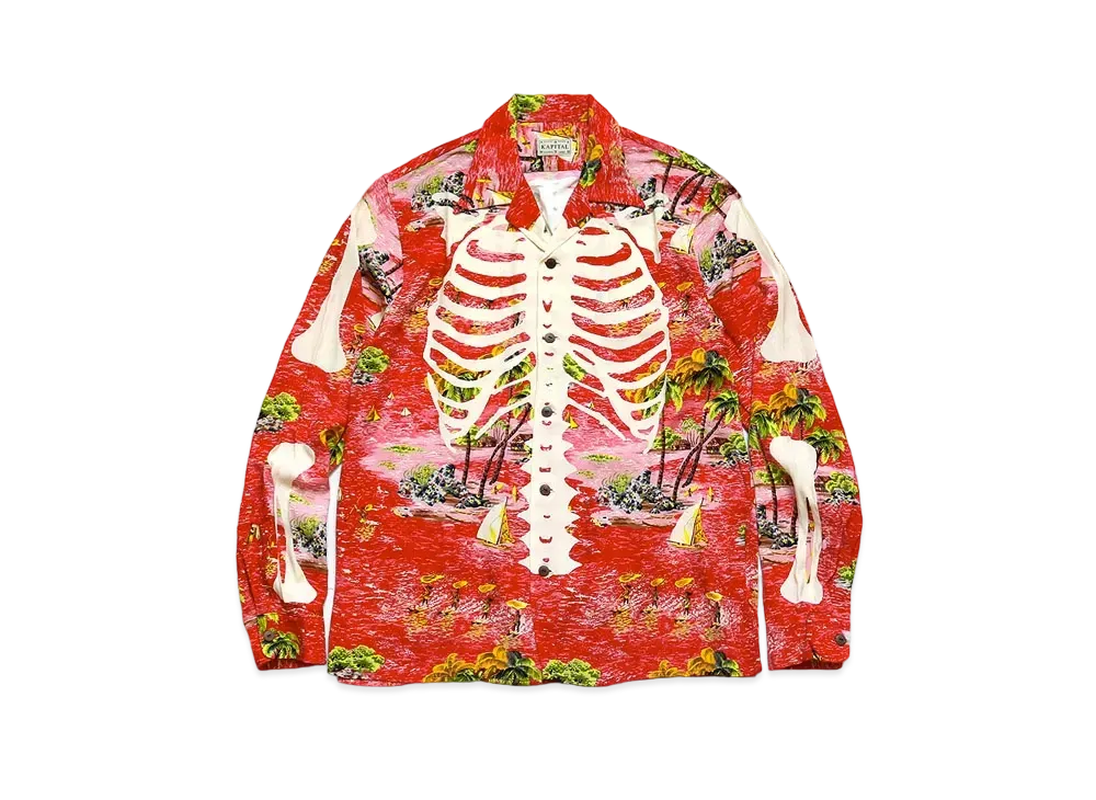 KAPITAL RAYON KAMEHAME BOUND PT OPEN COLLAR SHIRT "Red"