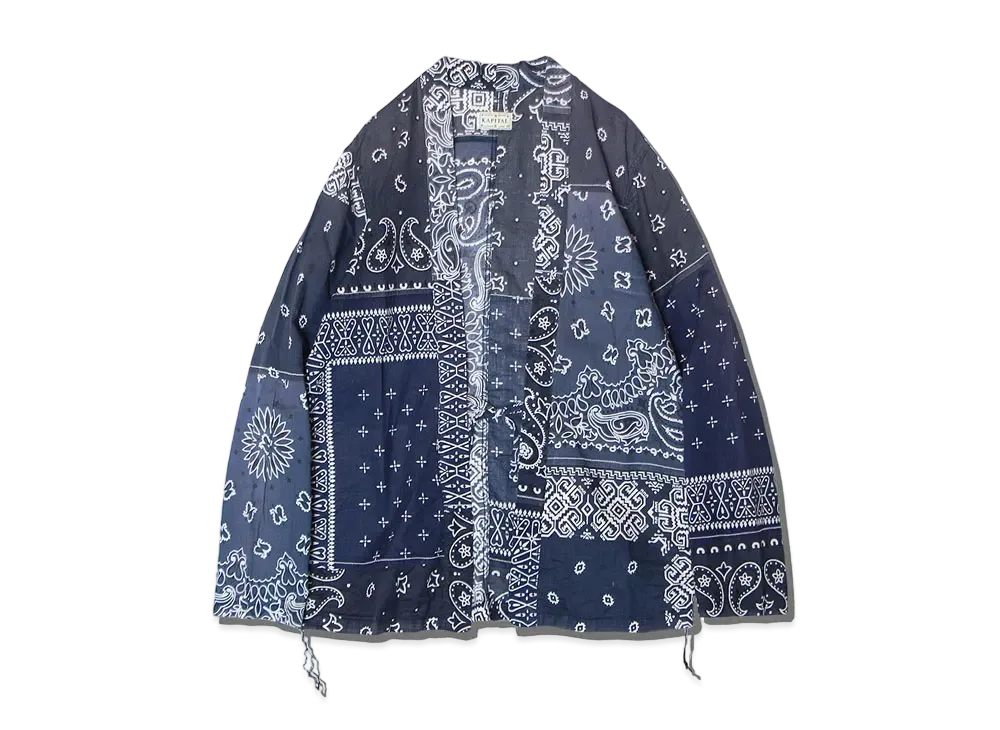 KAPITAL GAUZE BANDANA PATCHWORK PT KAKASHI SHIRT "Purple Navy"