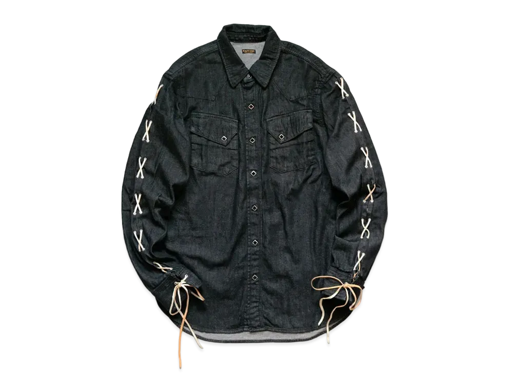 KAPITAL 8OZ Black DENIM LACE UP WESTERN SHIRT "Black"