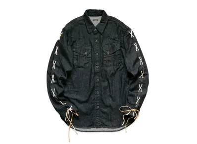 KAPITAL 8OZ Black DENIM LACE UP WESTERN SHIRT "Black"