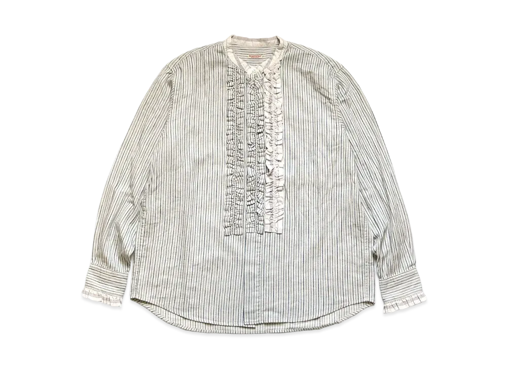 KAPITAL COTTON STRIPED FRILLE PRAGUE SHIRT 