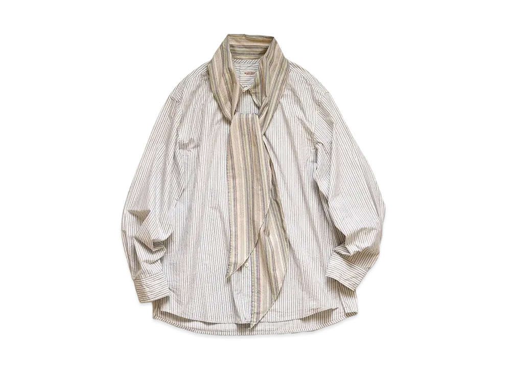 KAPITAL COTTON STRIPED BOW TAI PUBS SHIRT "White"