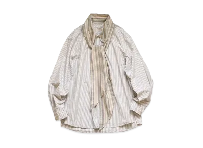 KAPITAL COTTON STRIPED BOW TAI PUBS SHIRT "White"