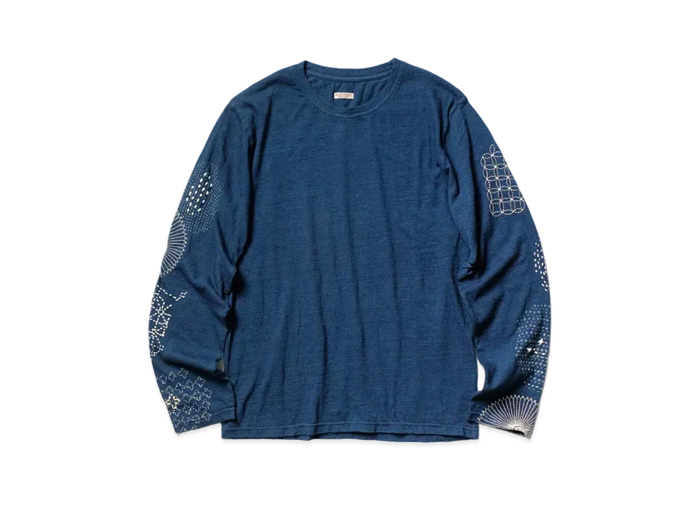KAPITAL IDG TENGU SASHIKO PATCHWORK SLEEVE CRUOLON T "Indigo"