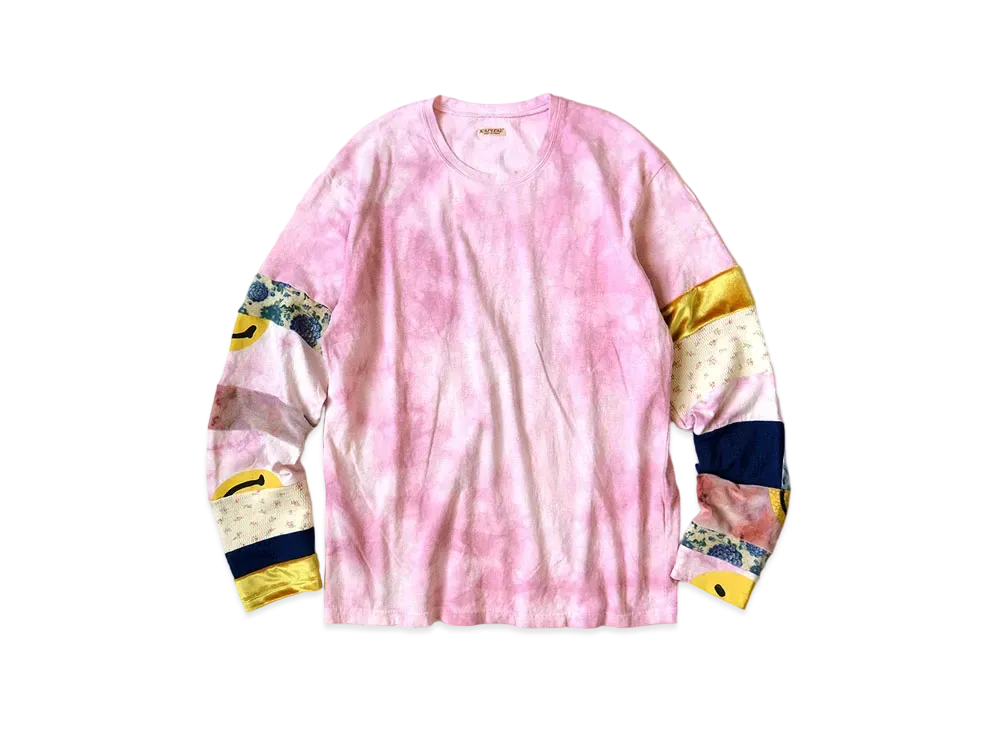 KAPITAL 18.5 / TENGU MURA-DYED HIPPRON T (HAPPY NOMAD PATCH) "Pink"