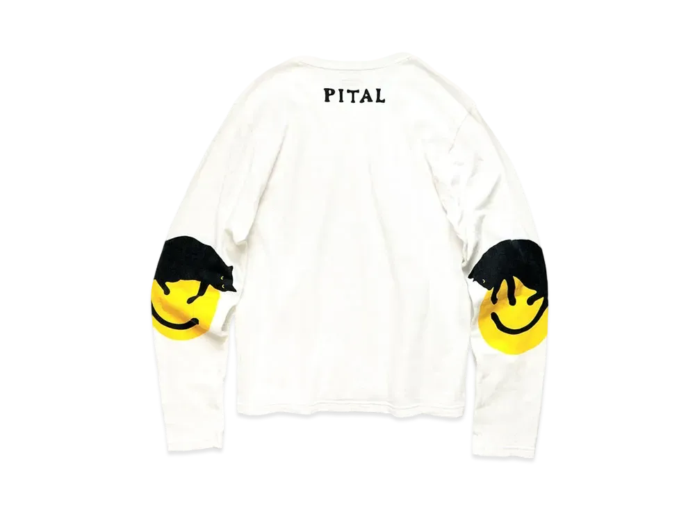 KAPITAL 20 / TENGU CREW LONG T (KAPITAL ELBOW PATCH PT) "White"