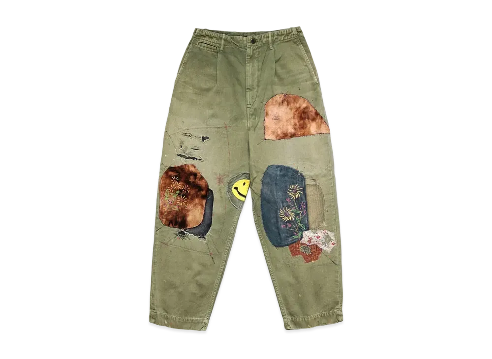 KAPITAL KARAGI HIGH WEST NEAM PANTS GYPSY PATCH REMAKE "Khaki"