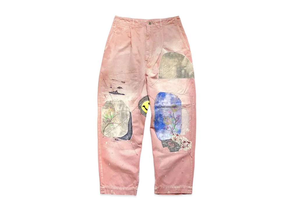KAPITAL KARAGI HIGH WEST NEAM PANTS GYPSY PATCH REMAKE "Pink"