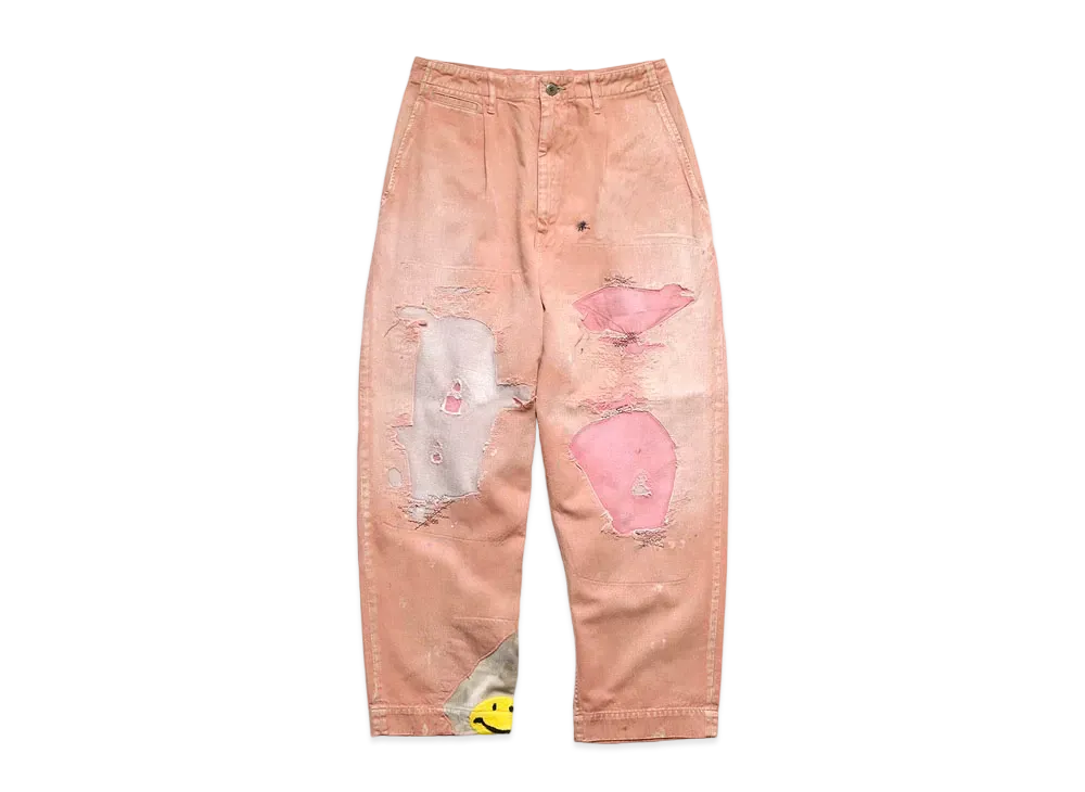KAPITAL KARAGI HIGH WEST NEAM PANTS (LAMBER JACK DAMAGED) "Pink"