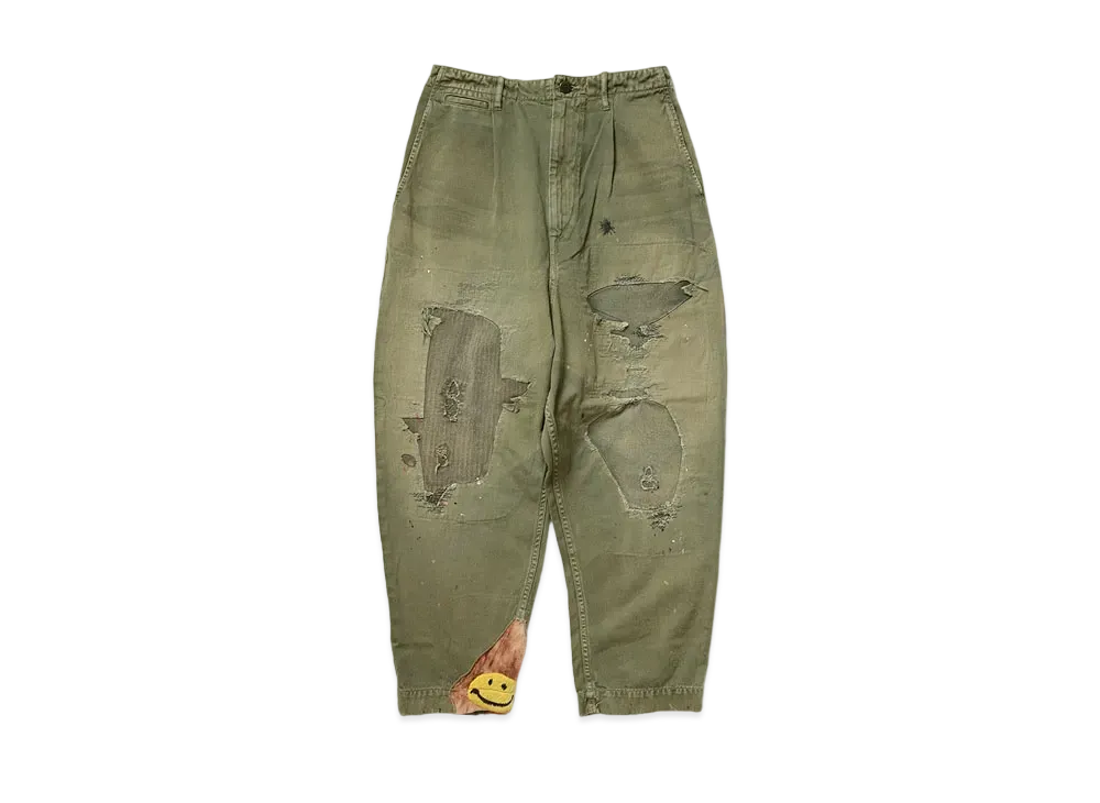 KAPITAL KARAGI LAMBER JACK DAMAGED HYUEST WEST NEAM PANTS "Khaki"