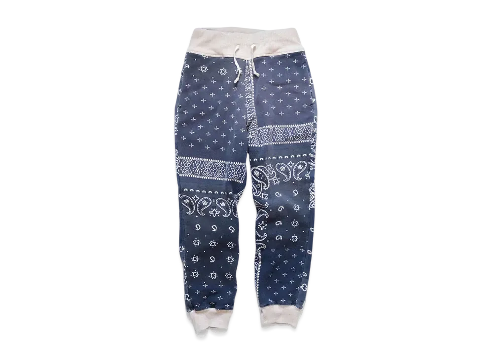 KAPITAL BACK HAIR BANDANA PATTERN SWEAT RIB PANTS "Purple Navy"