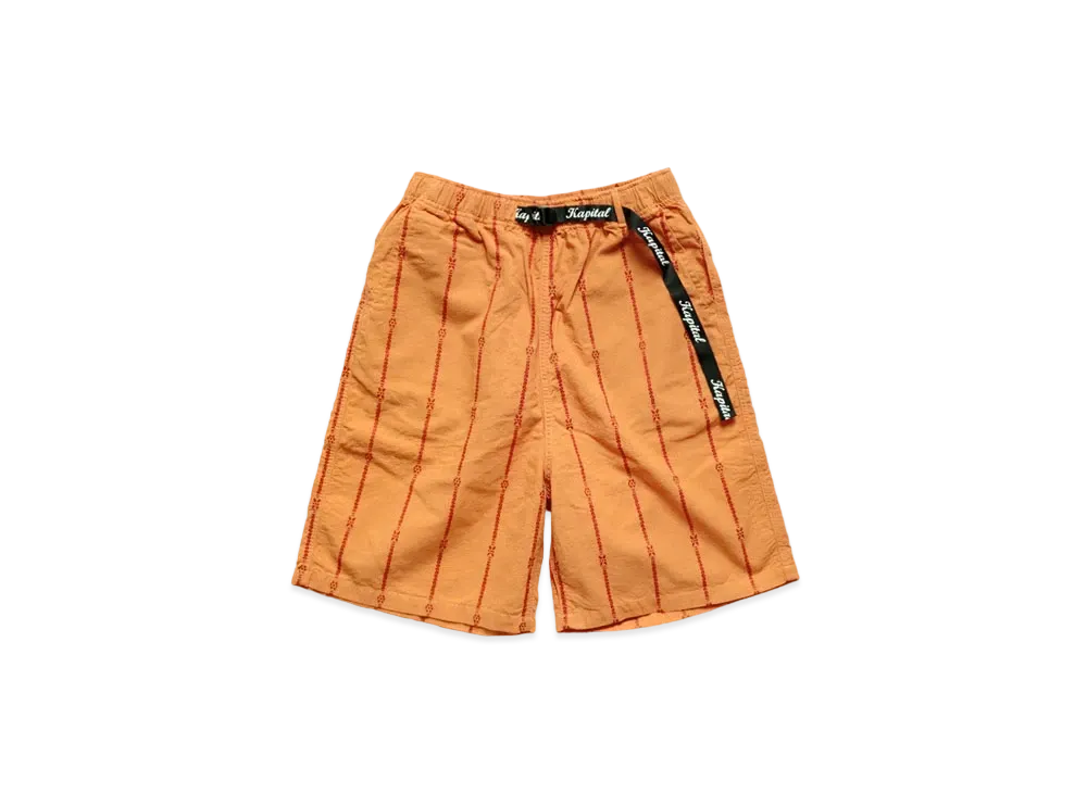 KAPITAL COTTON SHAM STRIPE EASY SHORT PANTS "Orange"