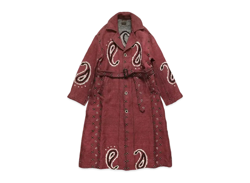 KAPITAL Rug Paisley Linen Wool Dragging Coat "Red"