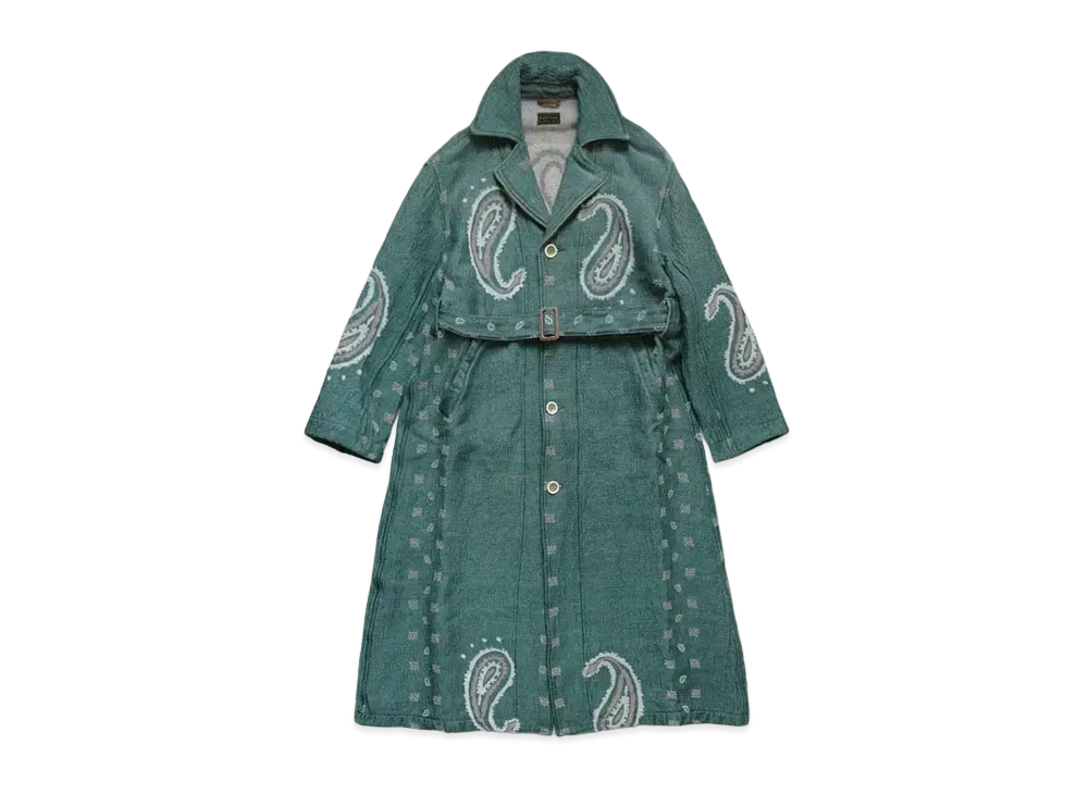 KAPITAL Rug Paisley Linen Wool Dragging Coat "Sax"