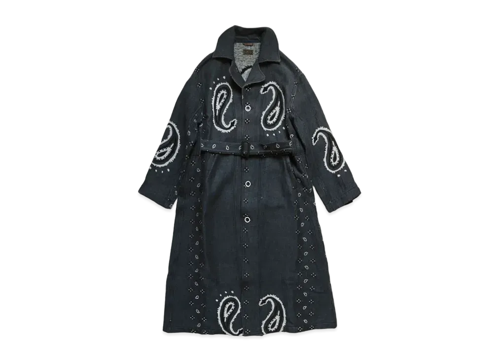 KAPITAL Rug Paisley Linen Wool Dragging Coat "Navy"