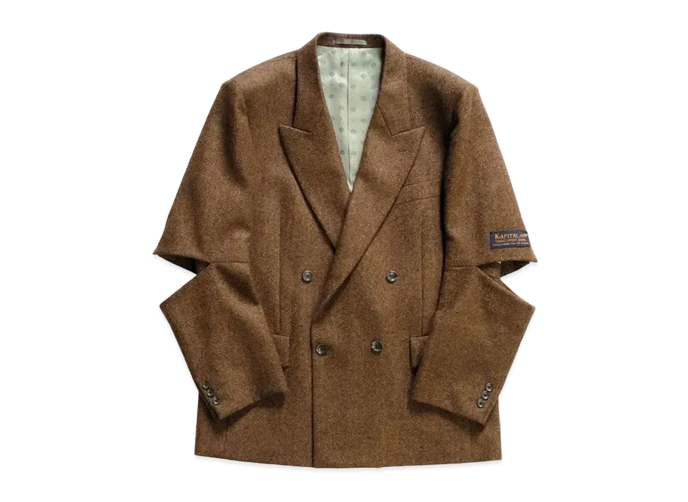 KAPITAL Herringbone Tweed Cut Out Elbow W Jacket "Gold khaki"