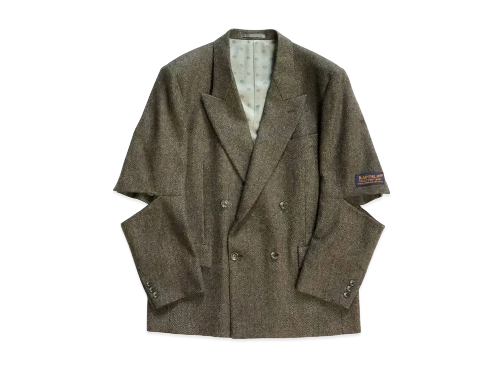KAPITAL Herringbone Tweed Cut Out Elbow W Jacket "khaki"