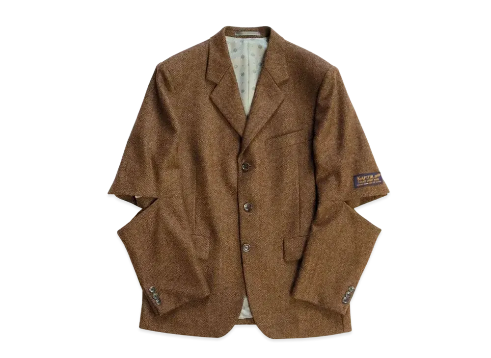 KAPITAL Herringbone Tweed Cut Out Elbow Jacket "Gold khaki"