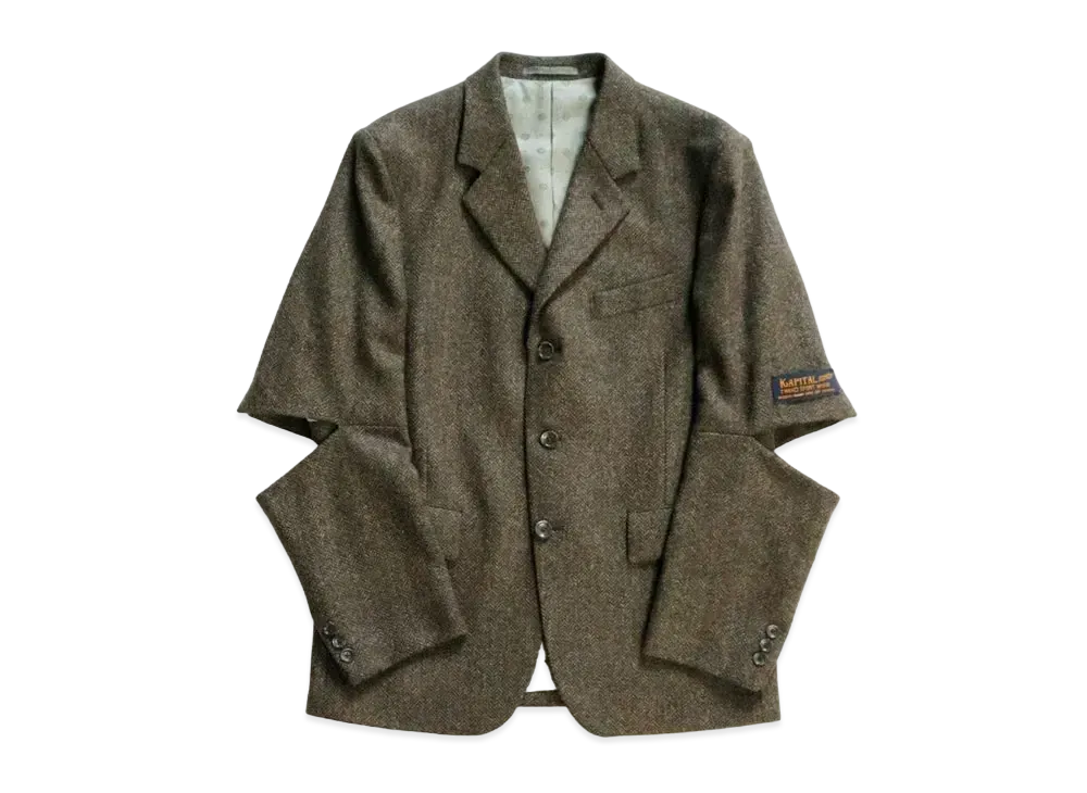 KAPITAL Herringbone Tweed Cut Out Elbow Jacket "khaki"