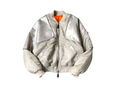 KAPITAL MA-1 Nylon Crack Leather Sham Bomber Jacket "Grey"