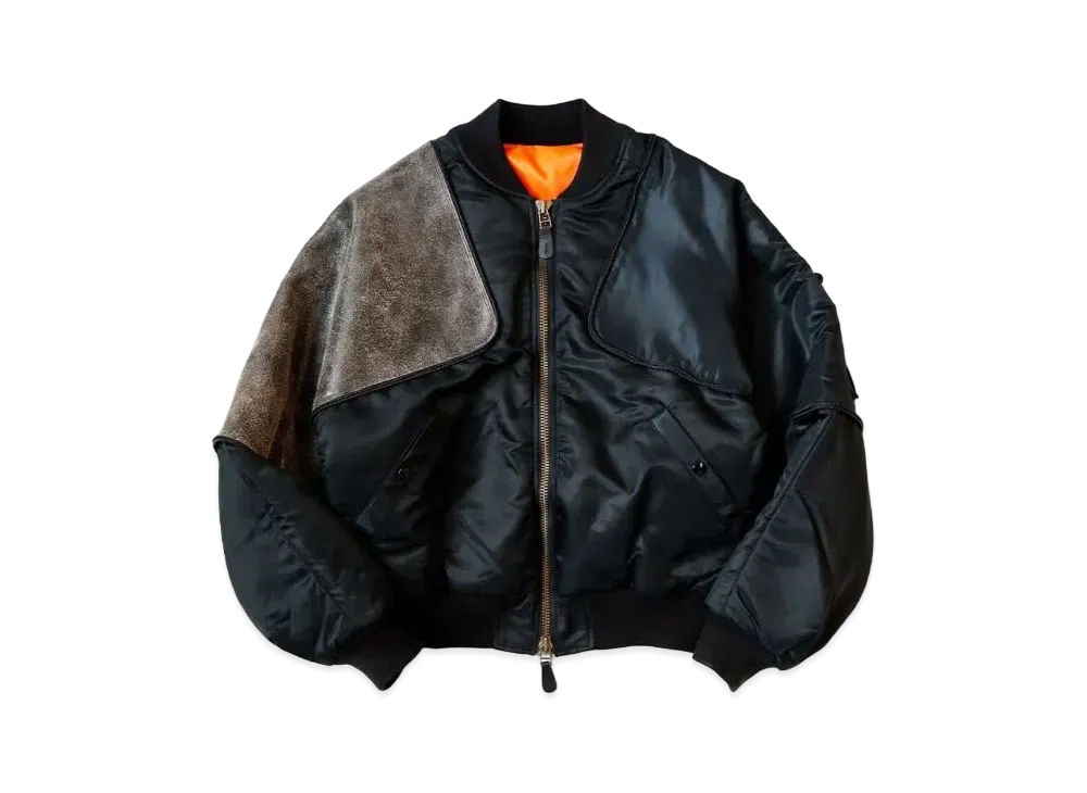 KAPITAL MA-1 Nylon Crack Leather Sham Bomber Jacket 