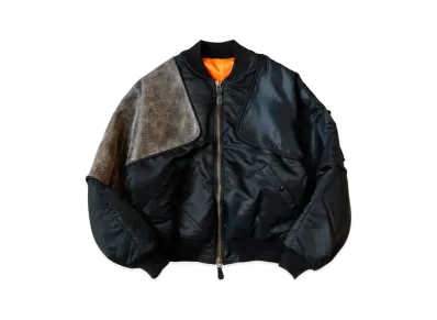 KAPITAL MA-1 Nylon Crack Leather Sham Bomber Jacket "Black"