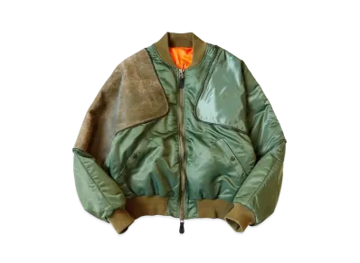 KAPITAL MA-1 Nylon Crack Leather Sham Bomber Jacket "khaki"