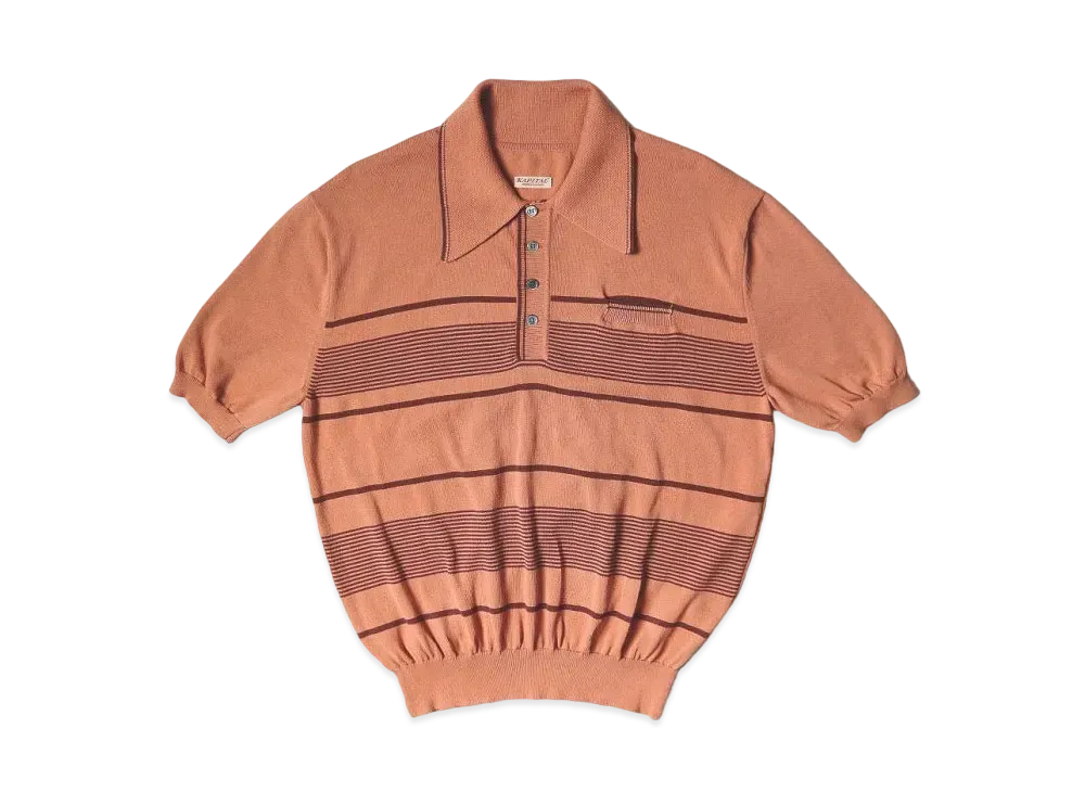 KAPITAL 14G Cotton Knit Stripe Carol Polo "Orange Brown"