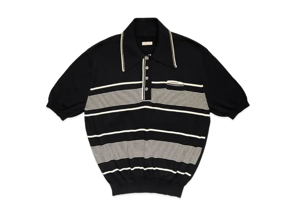 KAPITAL 14G Cotton Knit Stripe Carol Polo "Black"