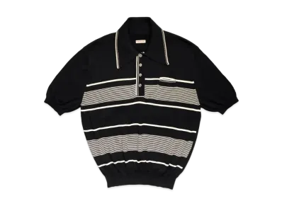 KAPITAL 14G Cotton Knit Stripe Carol Polo "Black"