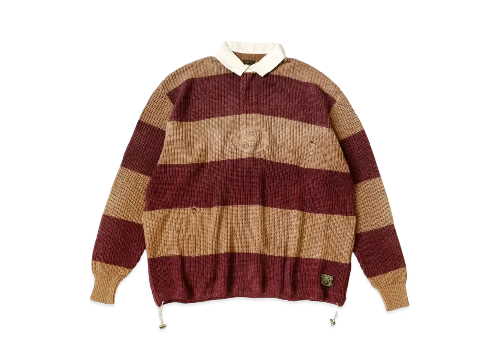 KAPITAL 5G Cotton Knit Rugby Shirt "Brown"