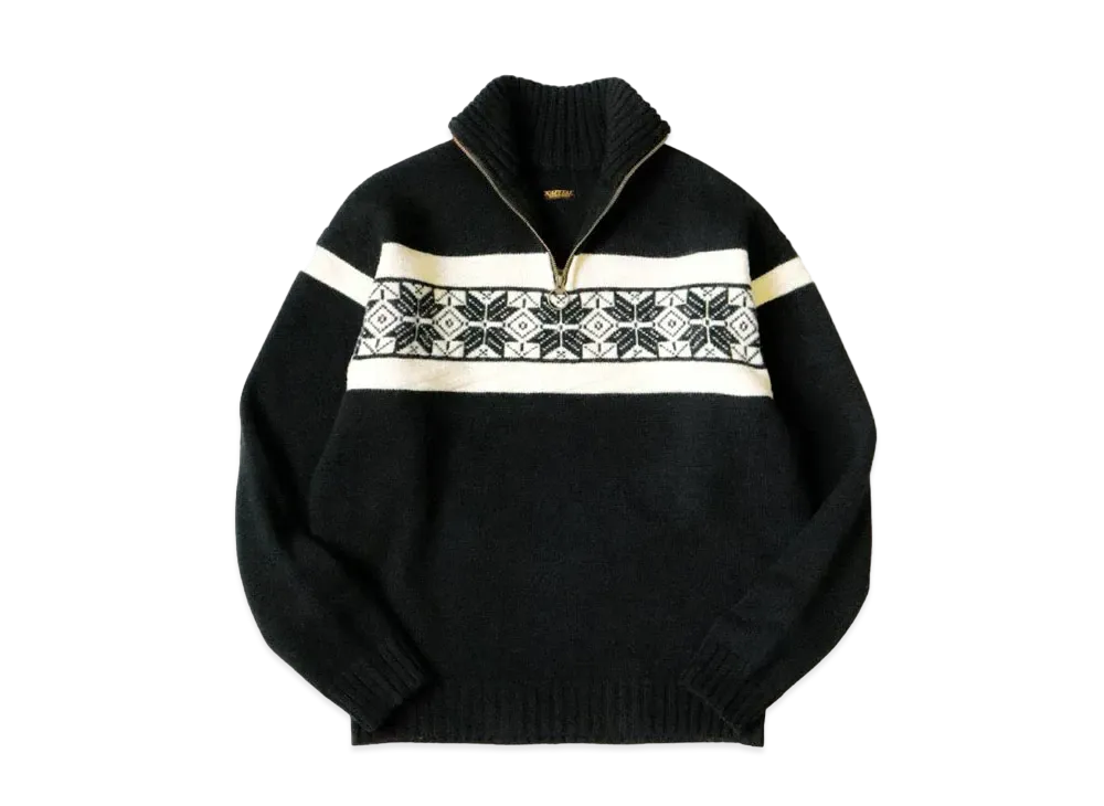 KAPITAL 5G Wool Snow Pattern Half Zip Sweater "Black"