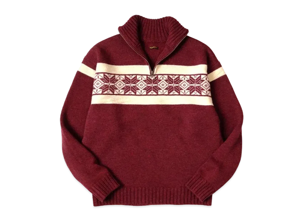 KAPITAL 5G Wool Snow Pattern Half Zip Sweater "Wine"