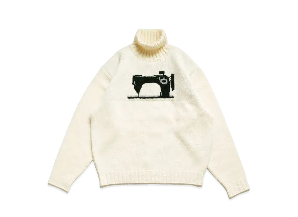 KAPITAL 5G WOOL CABLE KNITTING HAPPY PATCH CREW SWEATER 