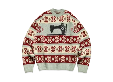 KAPITAL 5G Eco Knit Cona Bean Stripe Crew Sweater "Lime Green"