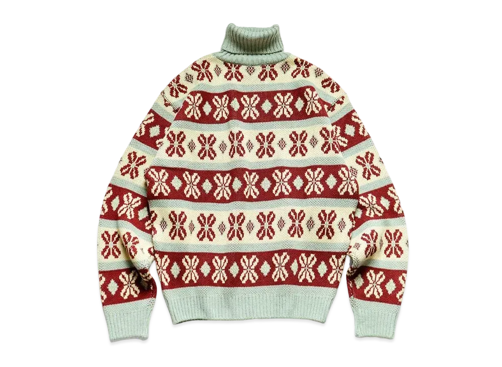 KAPITAL 5G Eco Knit Cona Bean Stripe High Neck Sweater "Lime Green"