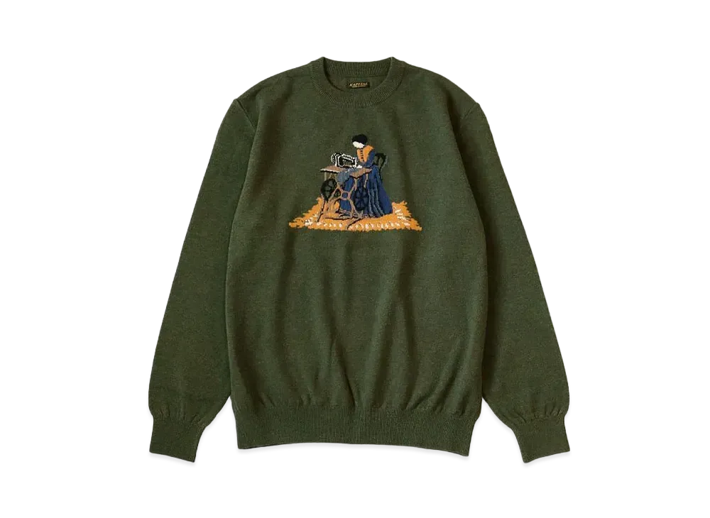 KAPITAL 12G Wool Crew Neck Sweater "Khaki"