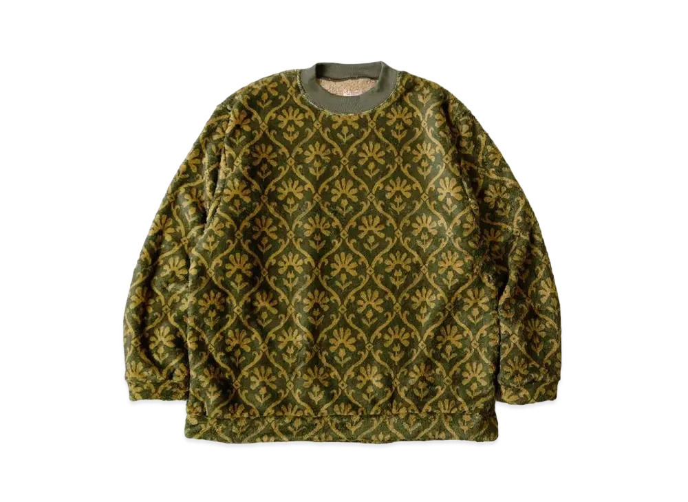 KAPITAL Yosemite Arabesque Pattern Fleece Big Crew Sweat "Khaki"