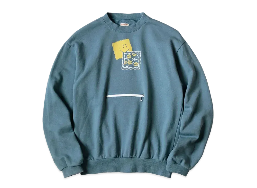 KAPITAL 30 Fleece Cookie Pocket Crew Sweat "Blue Grey"