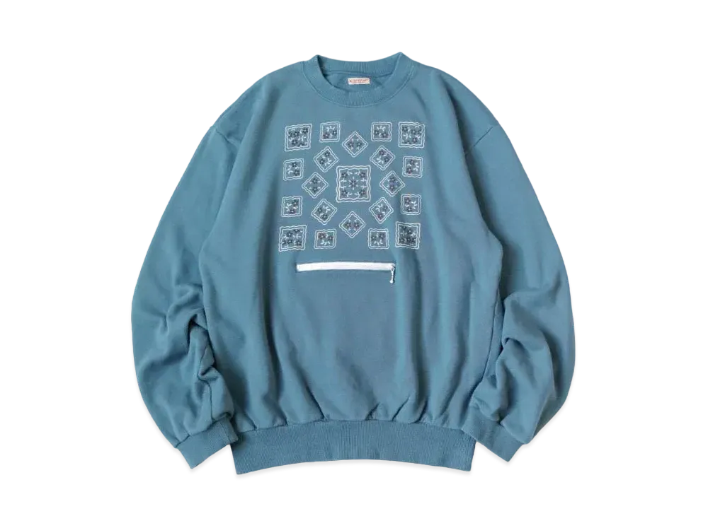 KAPITAL 30 Fleece Cookie Pocket Crew Sweat "Blue Grey"