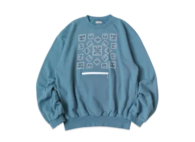 KAPITAL 30 Fleece Cookie Pocket Crew Sweat "Blue Grey"