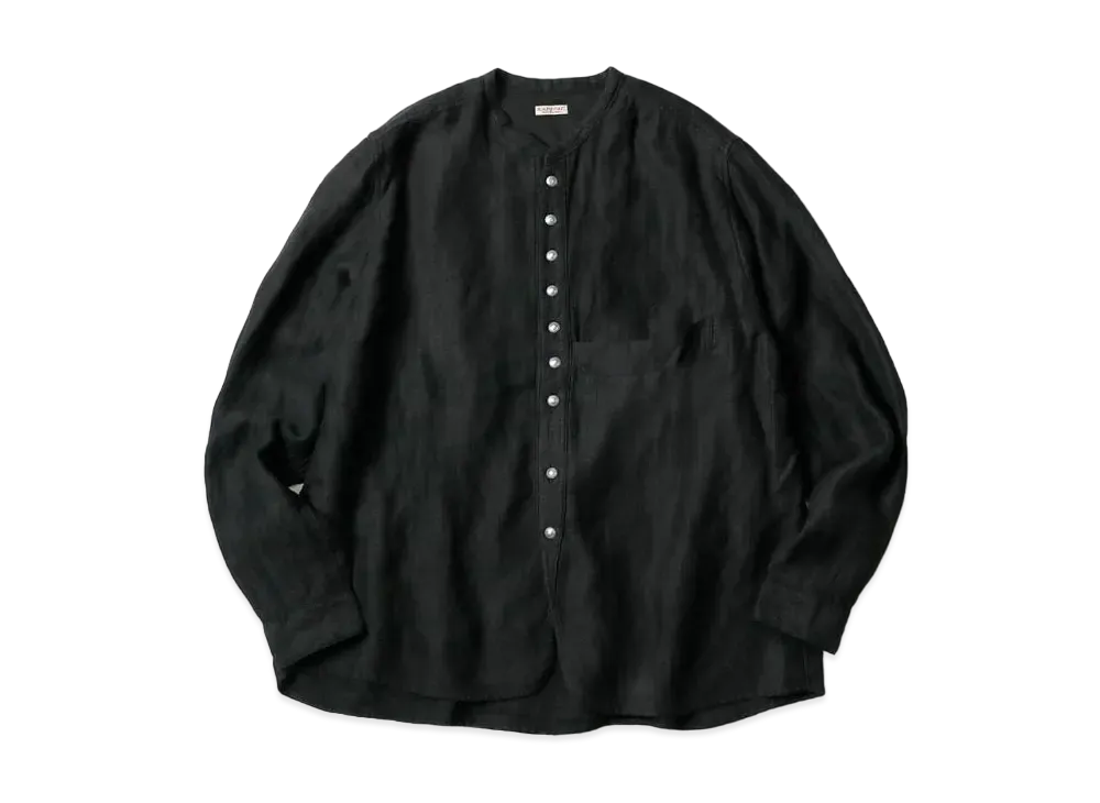 KAPITAL Gauze Linen Herringbone Stand Penny Shirt "Black"