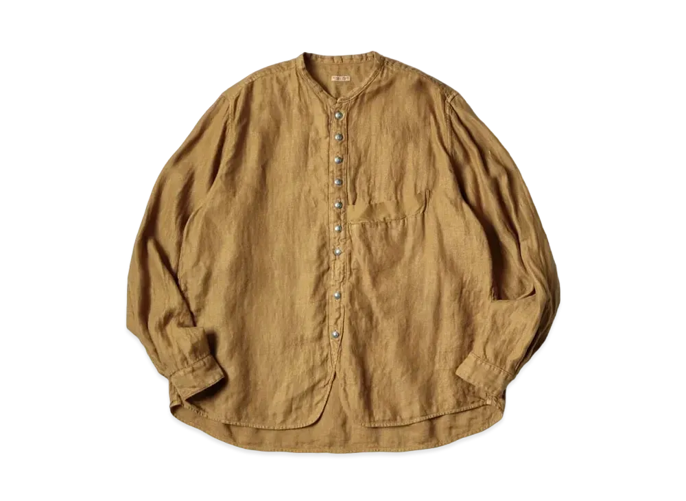 KAPITAL Gauze Linen Herringbone Stand Penny Shirt "Brown"