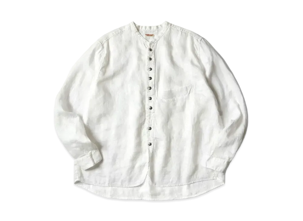KAPITAL Gauze Linen Herringbone Stand Penny Shirt "White"