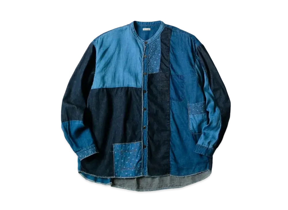 KAPITAL Cotton Linen IDG Patchwork Band Color Kathmandu Shirt "Indigo"