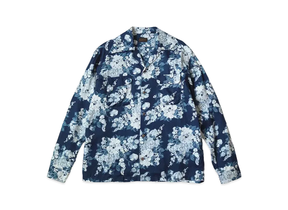 KAPITAL IDG French Cross Linen Champetre Wrangle Color Open Collar Shirt "Indigo"