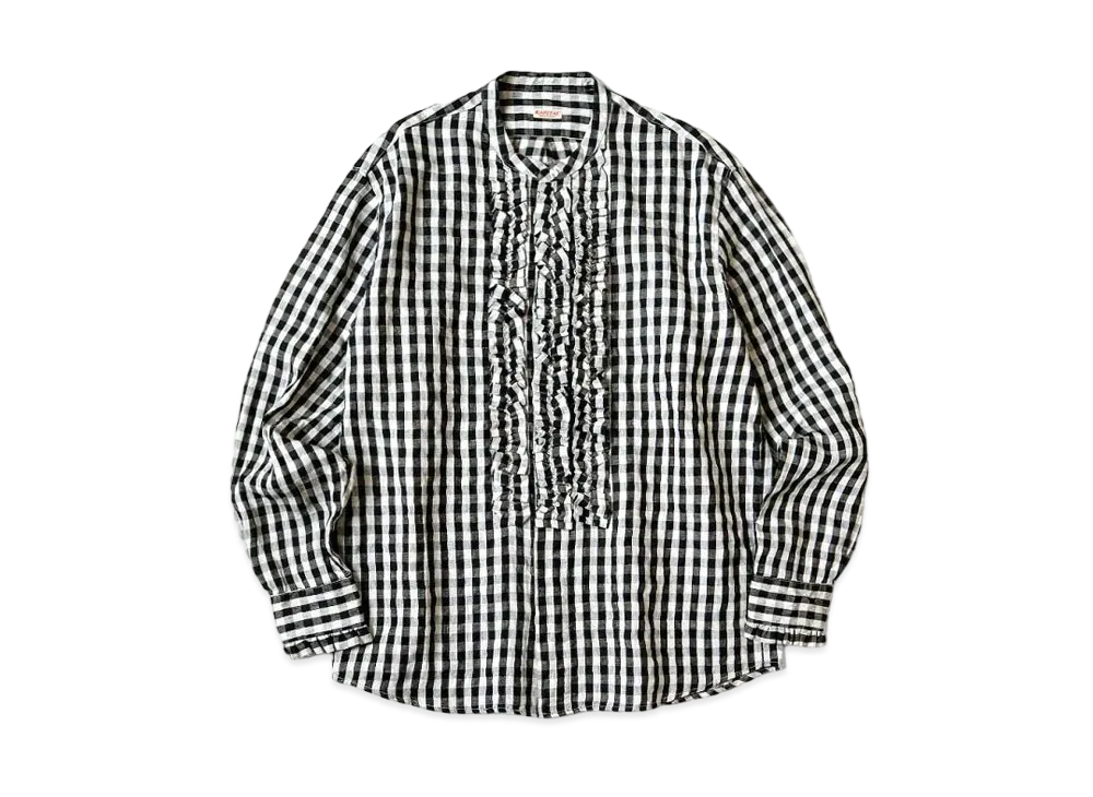 KAPITAL Twill Gingham Frills Prague Shirt "Black"
