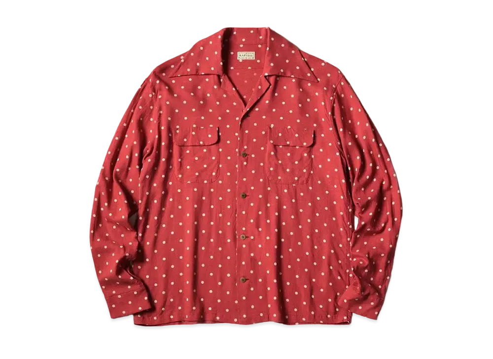 KAPITAL Linen Polka Dots Wrangle Color Open Collar Shirt "Red"