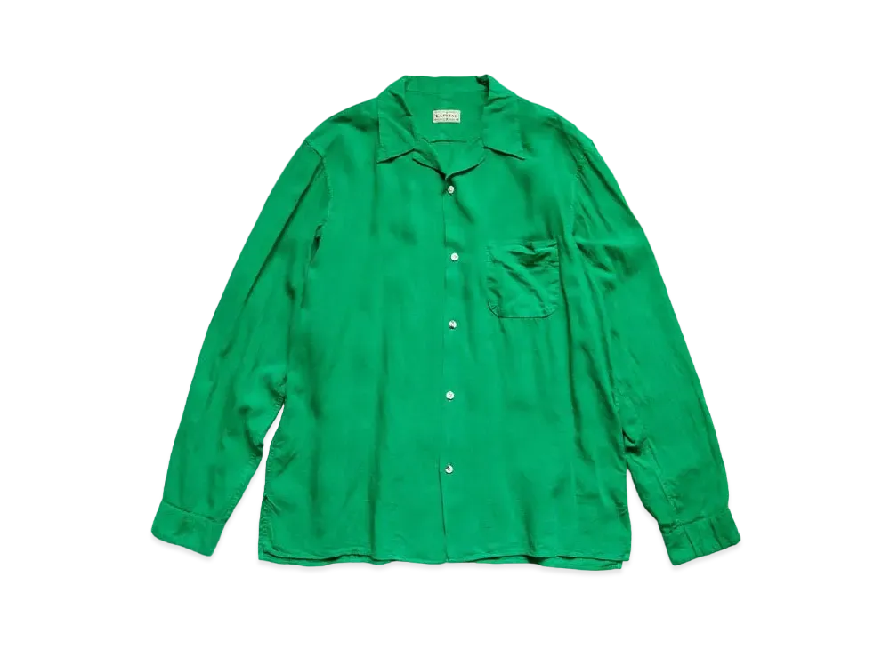 KAPITAL Soft Linen Open Collar Shirt "Green"