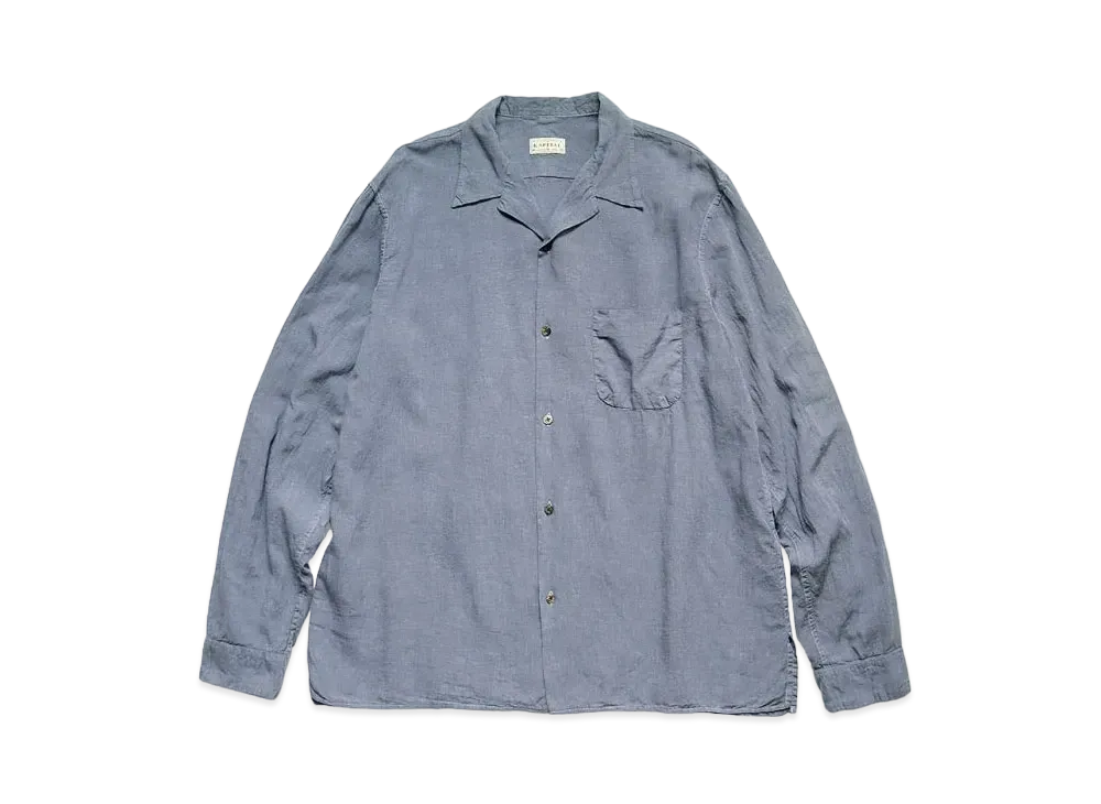 KAPITAL Soft Linen Open Collar Shirt "Grey Purple"